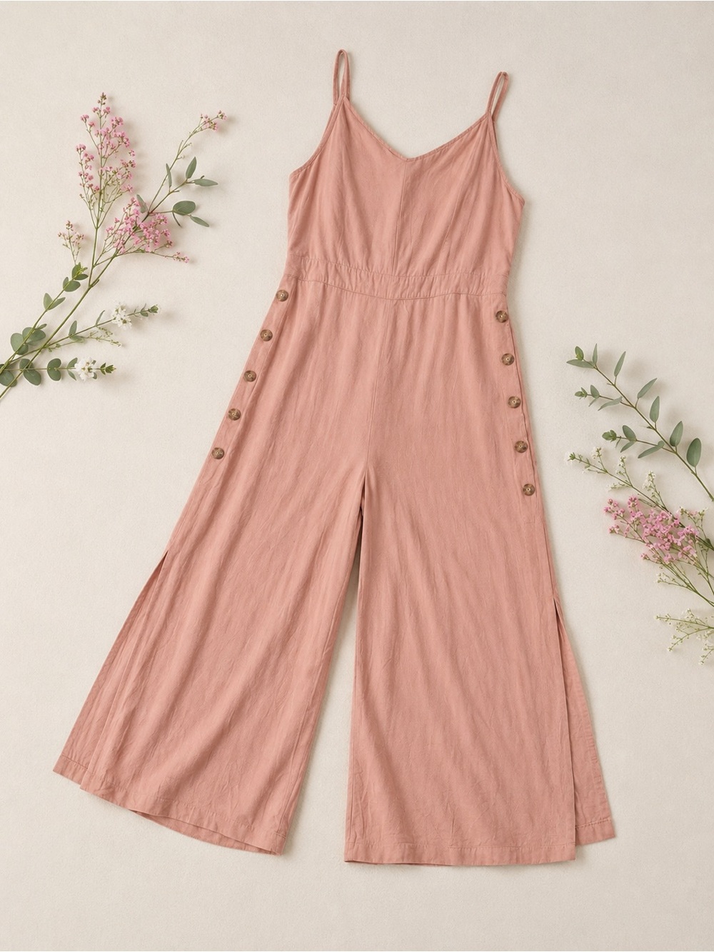 Umgee Blush Pink Wide Leg Jumpsuit | Boho Button Detail | Effortless Summer Chic